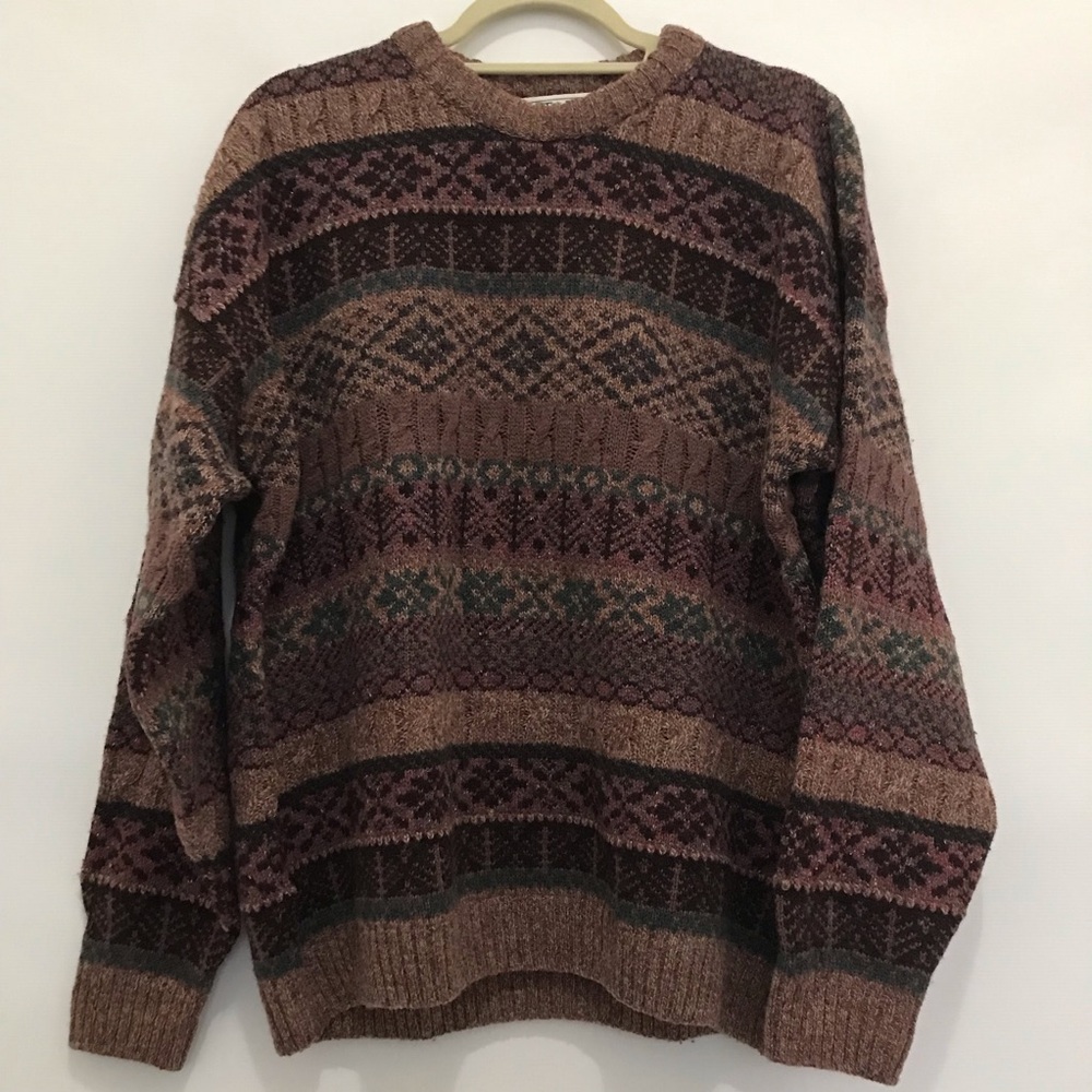 Vintage Antartex Men's Brown Patterned Crewneck Sweater Size L